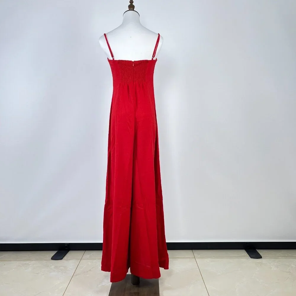 NWOT Farm Rio Linen Blend Sleeveless Halter Wide Leg Jumpsuit Sz XL Red - Picture 5 of 13